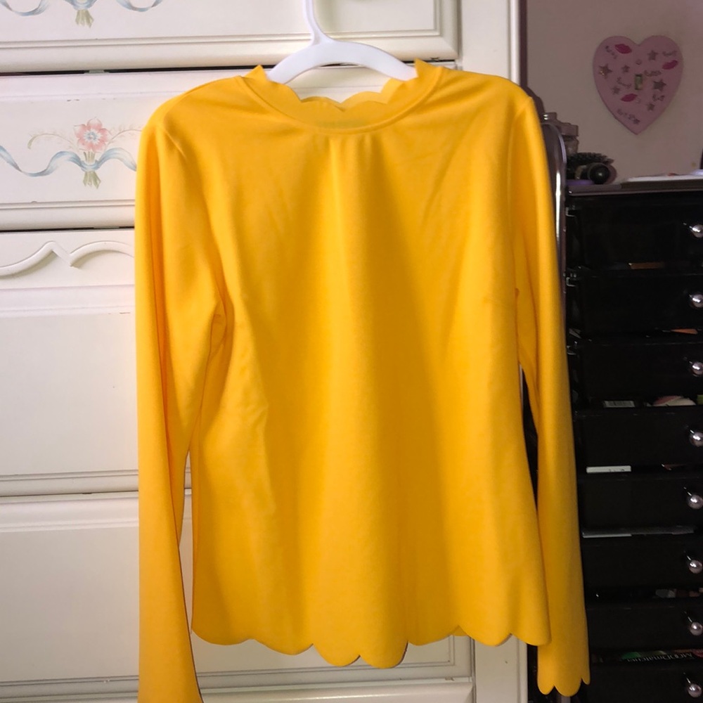 Scalloped mustard blouse